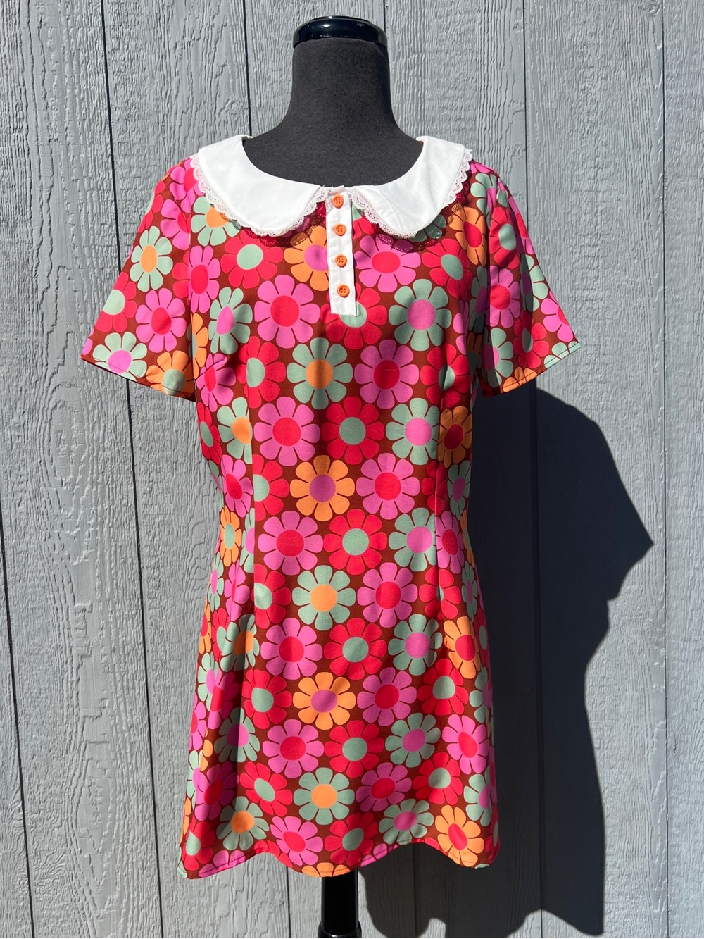 NWT Sugar Thrillz Dolls Kill Groove With Me Mod Floral Collared Mini Dress, XL